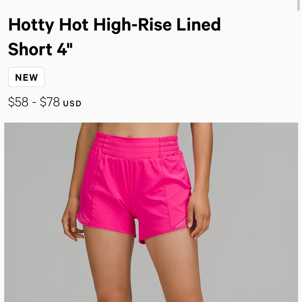 Lululemon Hotty Hot High-Rise Lined Short 4” in Sonic Pink
